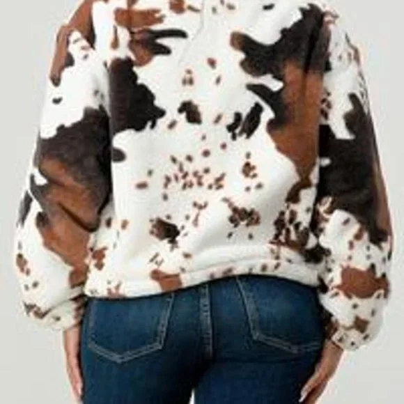 Cow Print- Faux Fur Zip Jacket From 'To Star'NWT - Picture 5 of 6